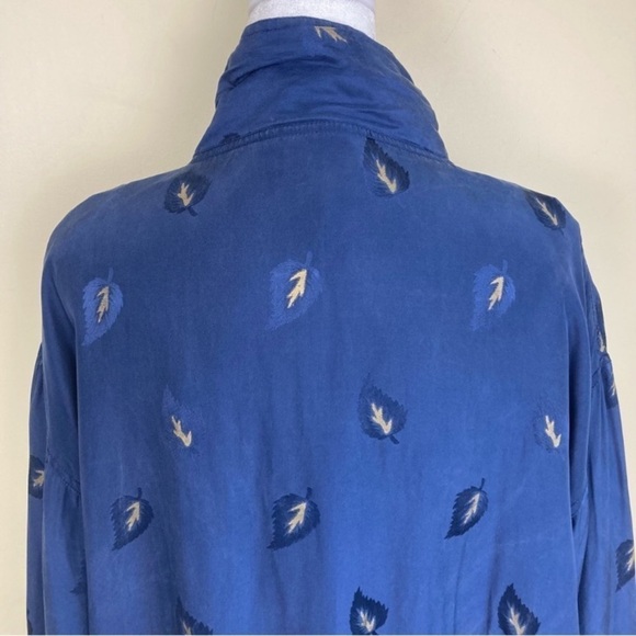 Vintage 90s Silk Bomber Windbreaker Jacket Navy Gold Leaf Print Gorpcore Sz M - Picture 6 of 16